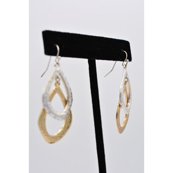 Liz Claiborne Vintage Dangle Earrings Silver Gold Tone Pebbled Shiny 1990s BinU - Picture 5 of 12